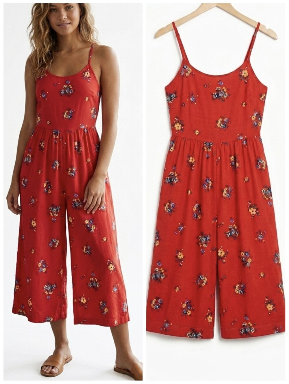 Nordstrom Red Floral Culotte Romper Jumpsuit Women's Size Large Size 10/12